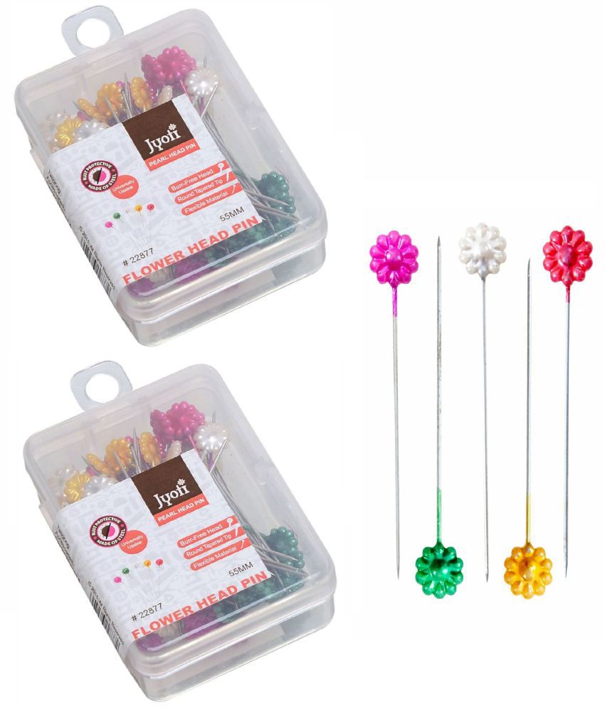     			Jyoti Pearl Head Pins Flower Multicolored for Tailoring, Dressmaking, Crafting, Sewing, Ornament, Patch Work, Florist, Decorating, Hijab, and Scarf for Women # 22877 (50 Pins in a Box) - Pack of 2