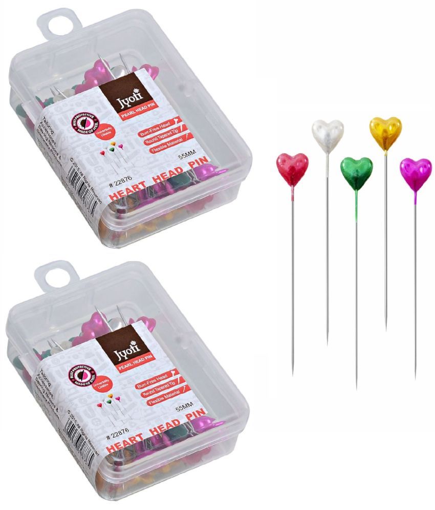     			Jyoti Pearl Head Pins Heart Multicolored for Tailoring, Dressmaking, Crafting, Sewing, Ornament, Patch Work, Florist, Decorating, Hijab, and Scarf for Women # 22876 (50 Pins in a Box) - Pack of 2