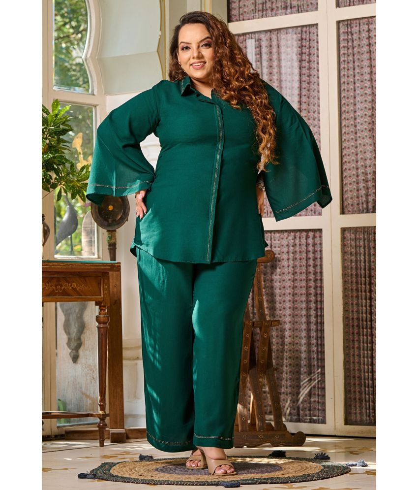     			PrettyPlus by Desinoor.com Green Embellished Palazzo Top Set