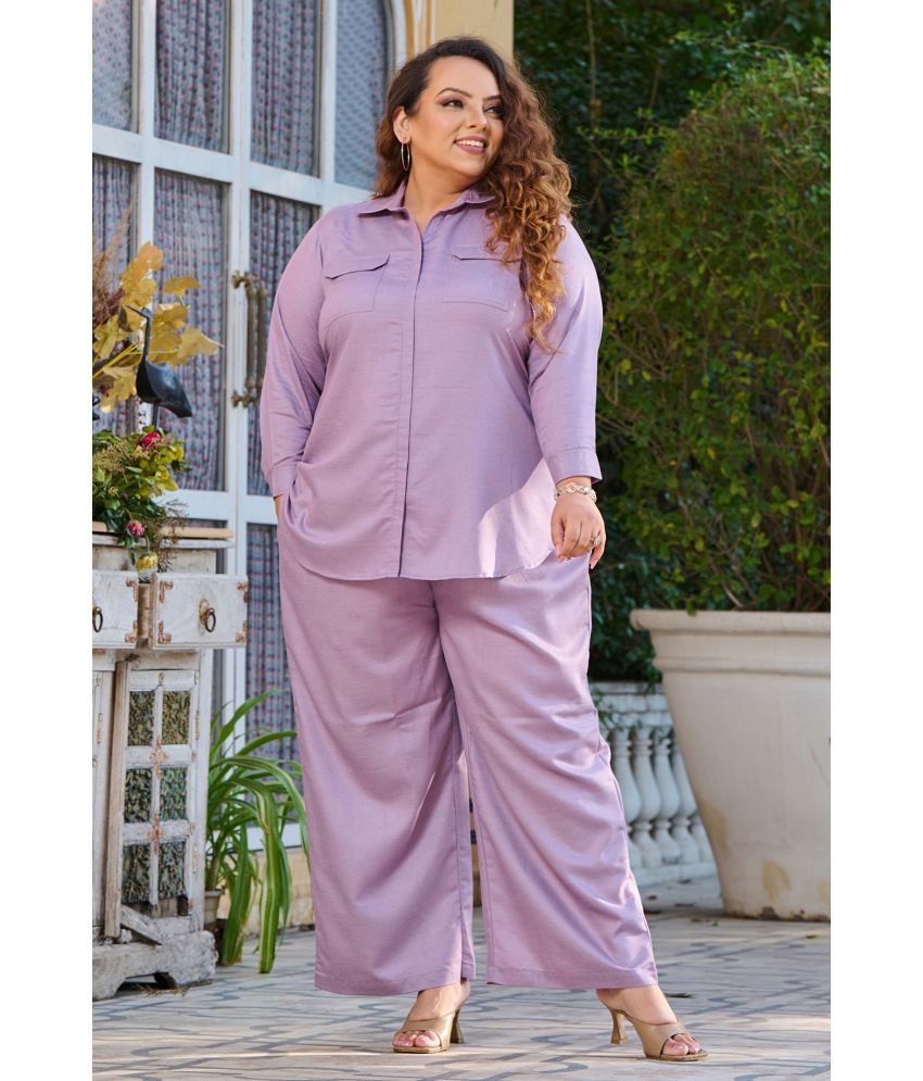     			PrettyPlus by Desinoor.com Lavender Solid Palazzo Top Set