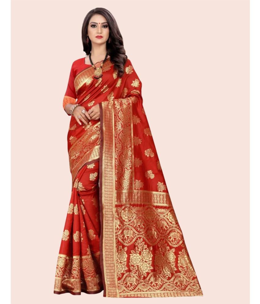     			Samah Art Silk Embellished Saree With Blouse Piece - Red ( Pack of 1 )