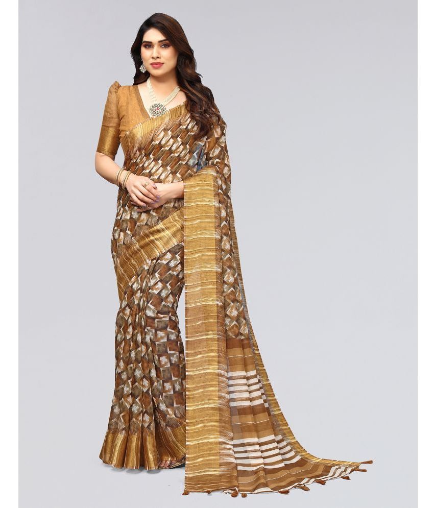     			Samah Cotton Printed Saree With Blouse Piece - Brown ( Pack of 1 )