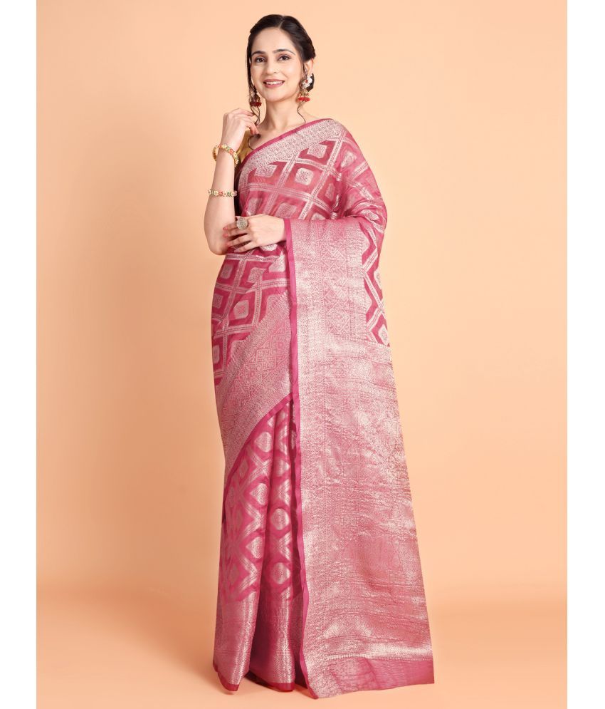     			Taslar Silk Blend Embellished Saree With Blouse Piece - Pink ( Pack of 1 )