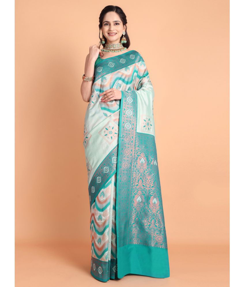     			Taslar Silk Blend Embellished Saree With Blouse Piece - Blue ( Pack of 1 )