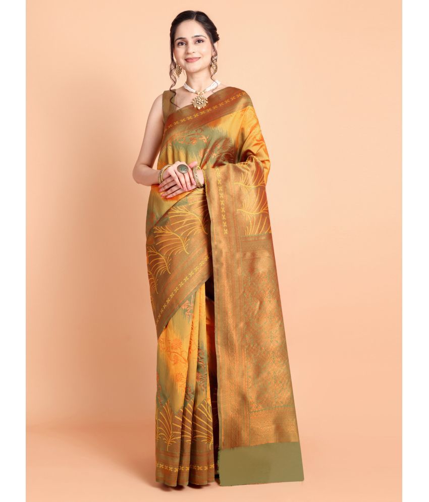     			Taslar Silk Blend Embellished Saree With Blouse Piece - Gold ( Pack of 1 )