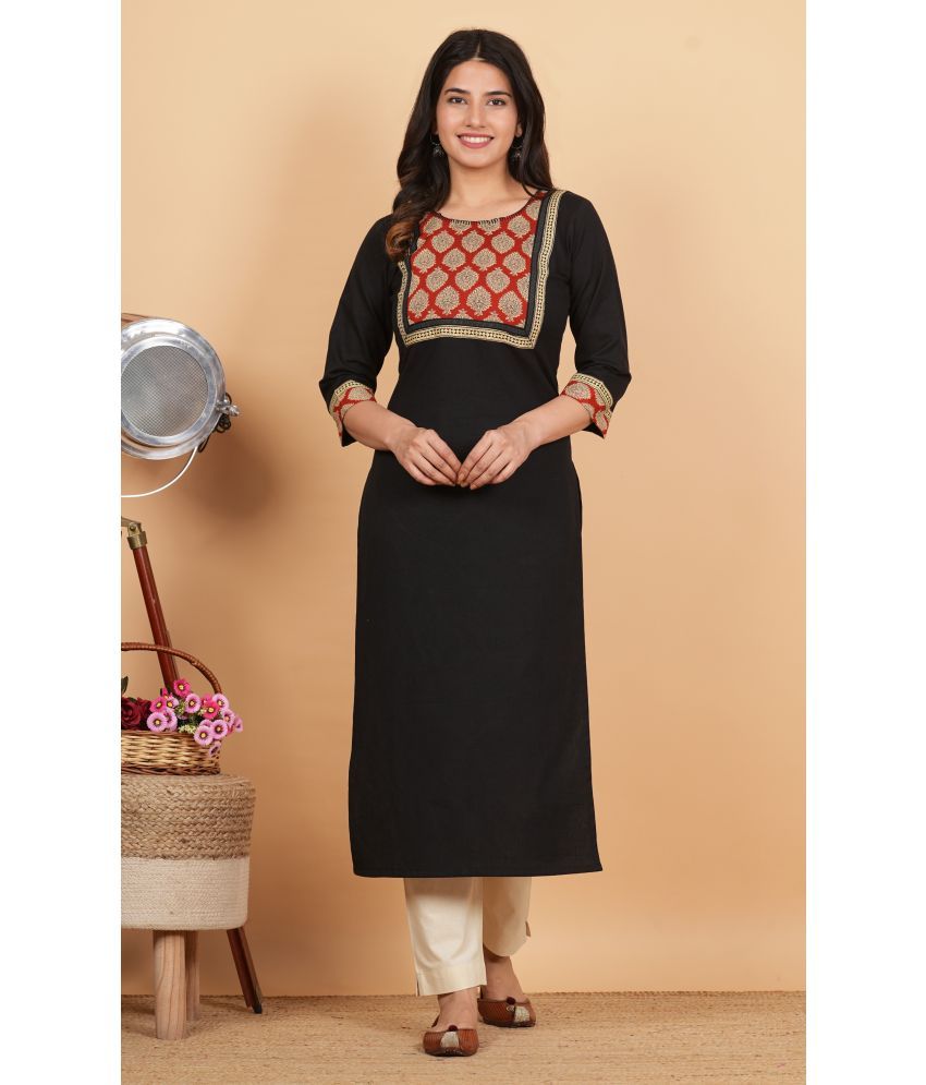     			Vbuyz Cotton Flex Printed Straight Women's Kurti - Black ( Pack of 1 )