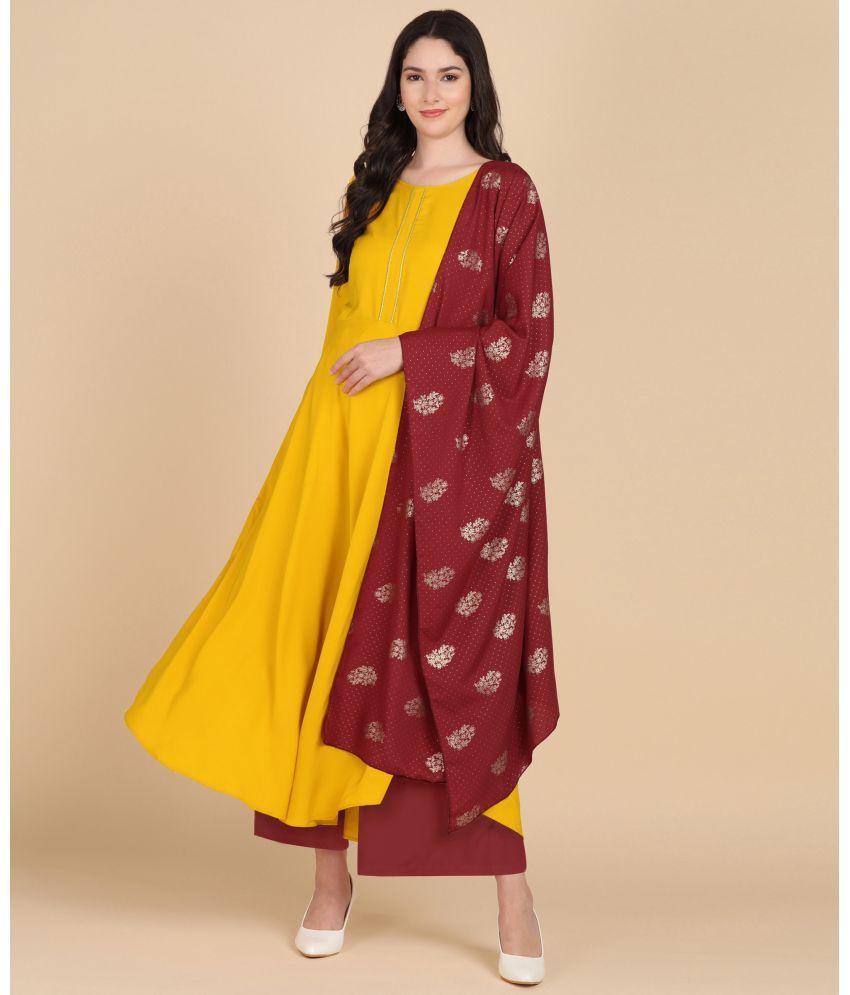     			DSK STUDIO Crepe Solid Anarkali Women's Kurti with Dupatta - Mustard ( Pack of 1 )