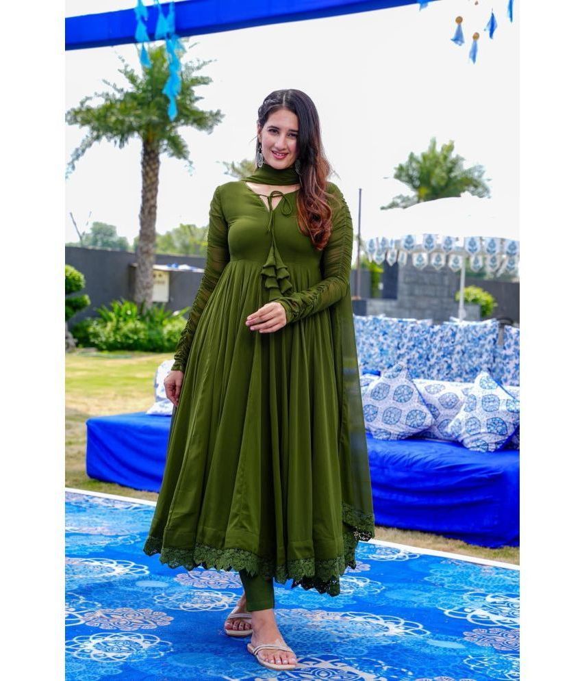     			Estela Georgette Solid Kurti With Pants Women's Stitched Salwar Suit - Green ( Pack of 1 )