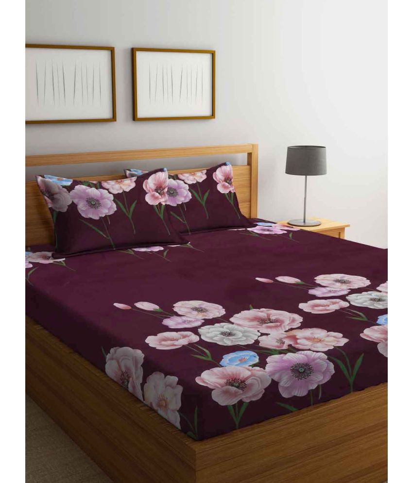     			FABINALIV Poly Cotton Floral 1 Double Bedsheet with 2 Pillow Covers - Purple