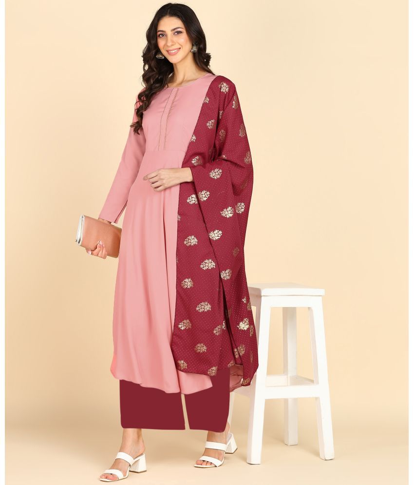    			Hiva Trendz Crepe Solid Anarkali Women's Kurti with Dupatta - Pink ( Pack of 1 )