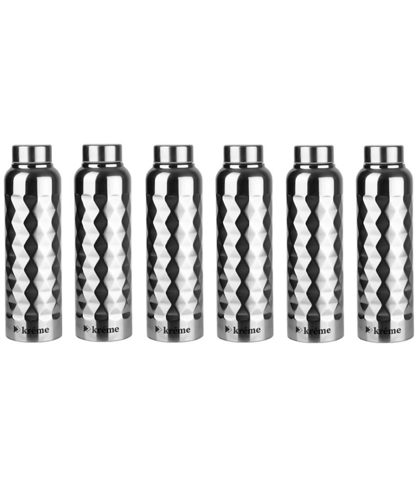     			KREME Kreme 1000 ml Bottle (Pack of 6, Steel) Silver Steel Fridge Water Bottle 1000 mL ( Set of 6 )