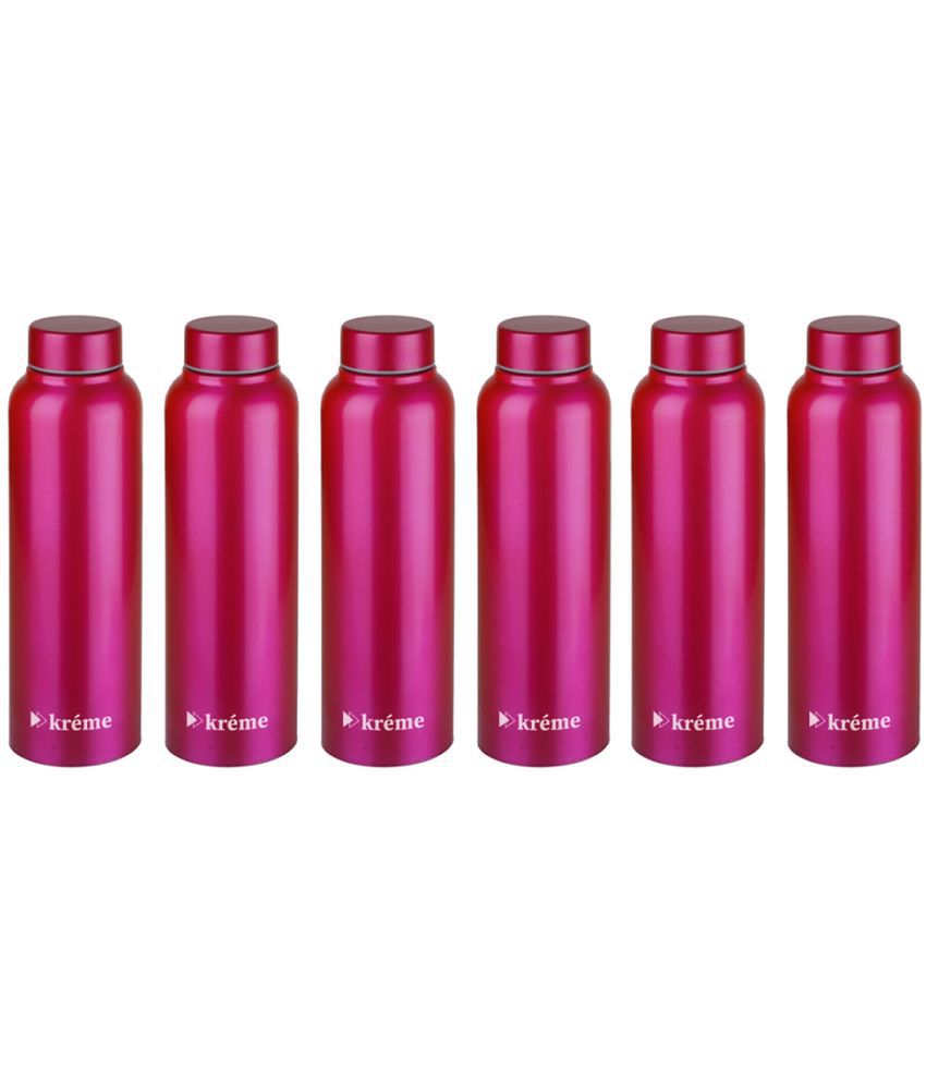    			KREME Kreme 1000 ml Bottle (Pack of 6, Steel) Pink Steel Water Bottle 1000 mL ( Set of 6 )