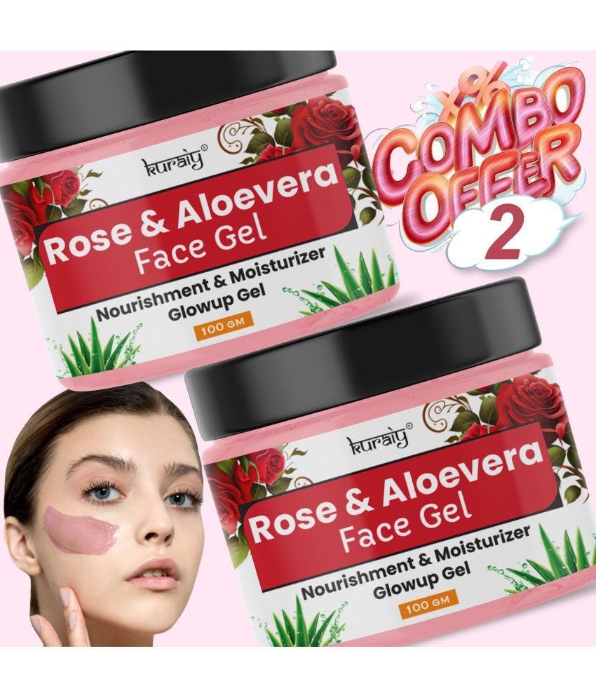     			KURAIY Rose & Aloe Vera And Moisturizer Glow Up Face Gel for All Skin Types 100g Pack of 2