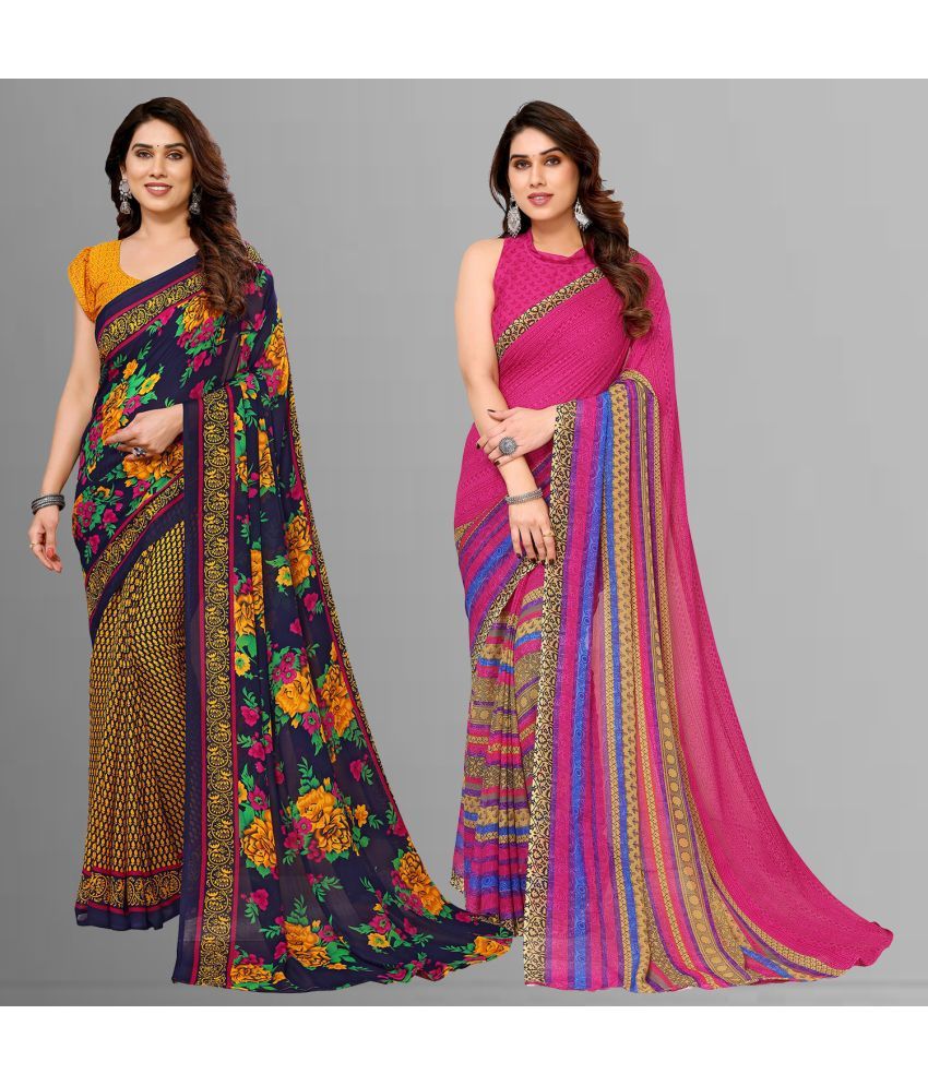     			Kashvi Sarees Georgette Printed Saree With Blouse Piece - Multicolour ( Pack of 2 )