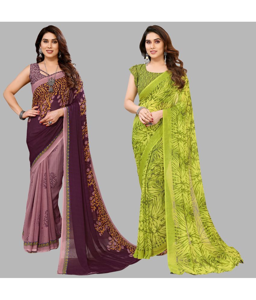     			Kashvi Sarees Georgette Printed Saree With Blouse Piece - Multicolour ( Pack of 2 )