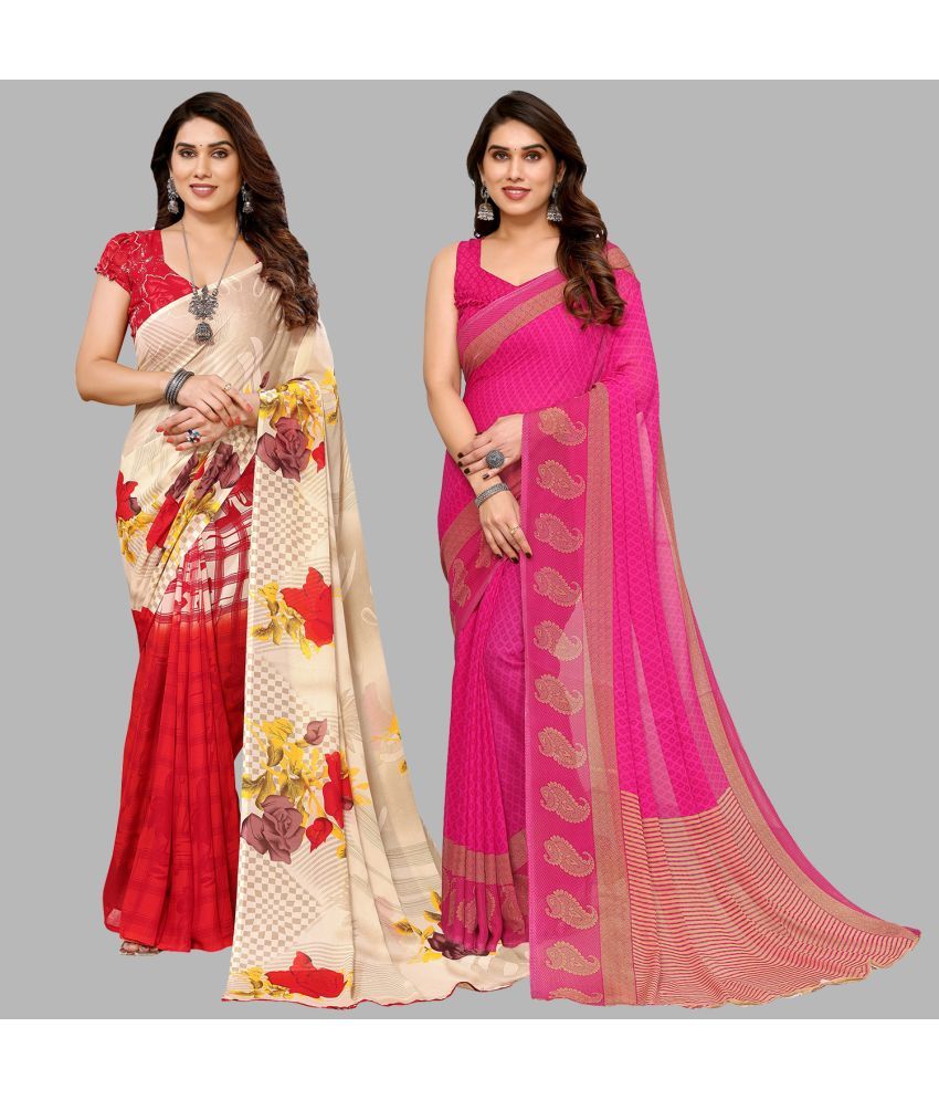     			Kashvi Sarees Georgette Printed Saree With Blouse Piece - Multicolour ( Pack of 2 )