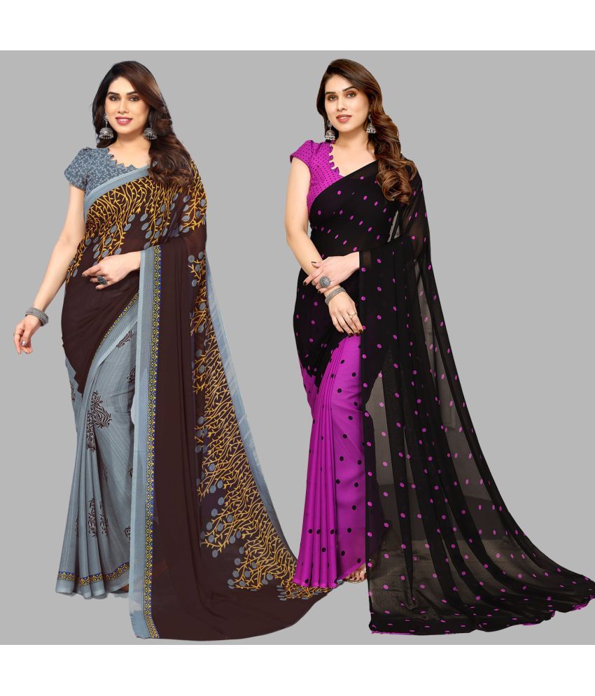     			Kashvi Sarees Georgette Printed Saree With Blouse Piece - Multicolour ( Pack of 2 )