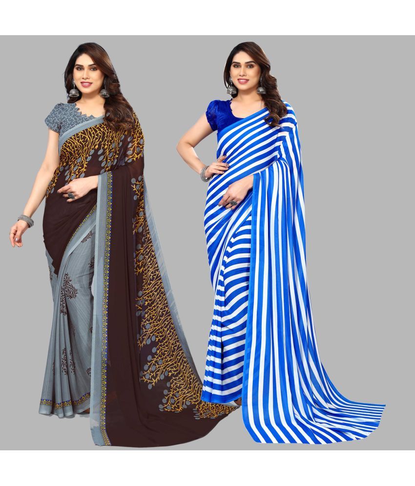     			Kashvi Sarees Georgette Printed Saree With Blouse Piece - Multicolour ( Pack of 2 )