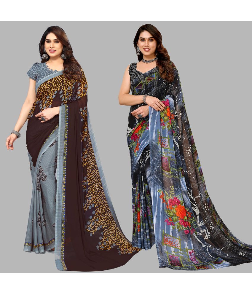     			Kashvi Sarees Georgette Printed Saree With Blouse Piece - Multicolour ( Pack of 2 )