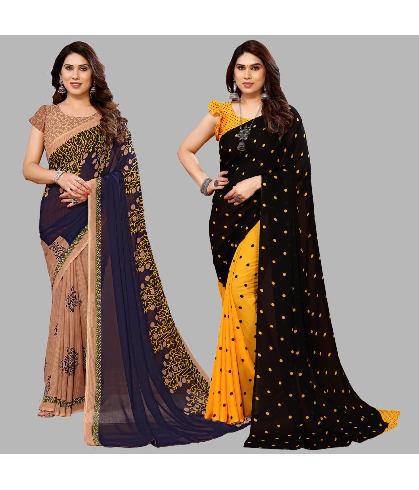     			Kashvi Sarees Georgette Printed Saree With Blouse Piece - Multicolour ( Pack of 2 )