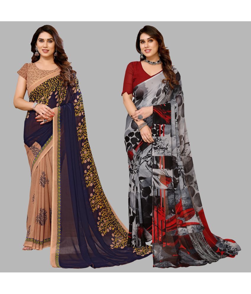     			Kashvi Sarees Georgette Printed Saree With Blouse Piece - Multicolour ( Pack of 2 )