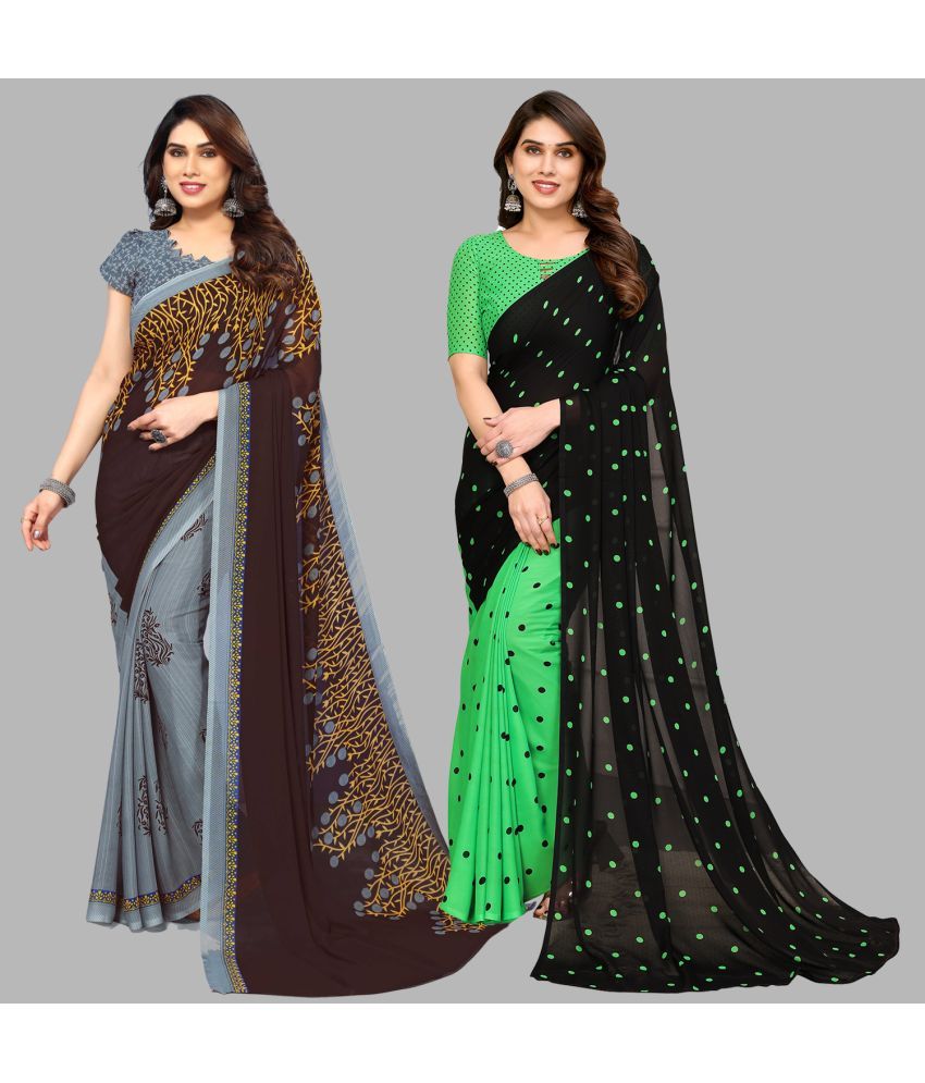     			Kashvi Sarees Georgette Printed Saree With Blouse Piece - Multicolour ( Pack of 2 )