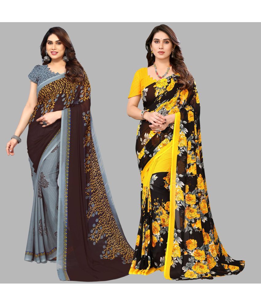     			Kashvi Sarees Georgette Printed Saree With Blouse Piece - Multicolour ( Pack of 2 )