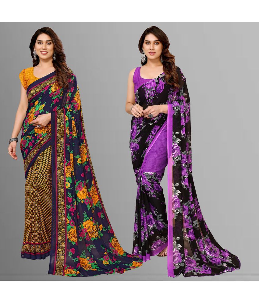     			Kashvi Sarees Georgette Printed Saree With Blouse Piece - Multicolour ( Pack of 2 )