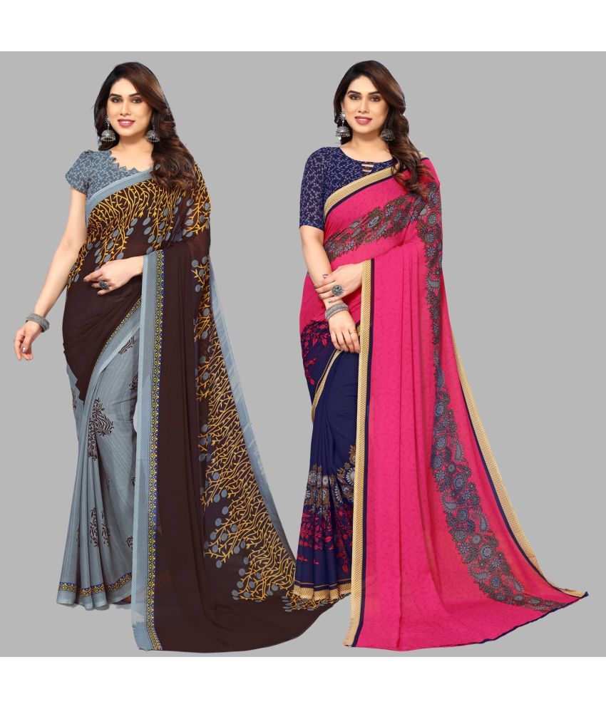     			Kashvi Sarees Georgette Printed Saree With Blouse Piece - Multicolour ( Pack of 2 )