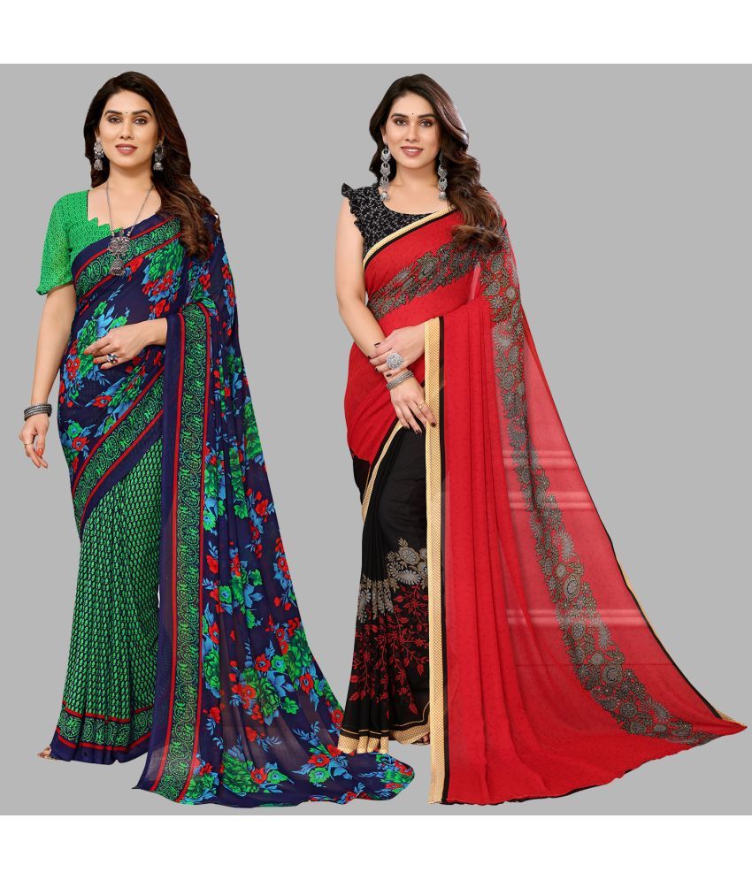     			Kashvi Sarees Georgette Printed Saree With Blouse Piece - Multicolour ( Pack of 2 )