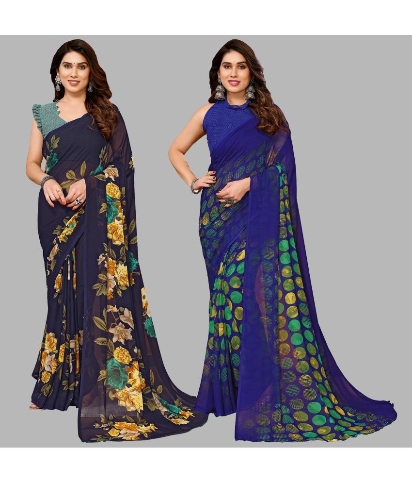     			Kashvi Sarees Georgette Printed Saree With Blouse Piece - Multicolour ( Pack of 2 )