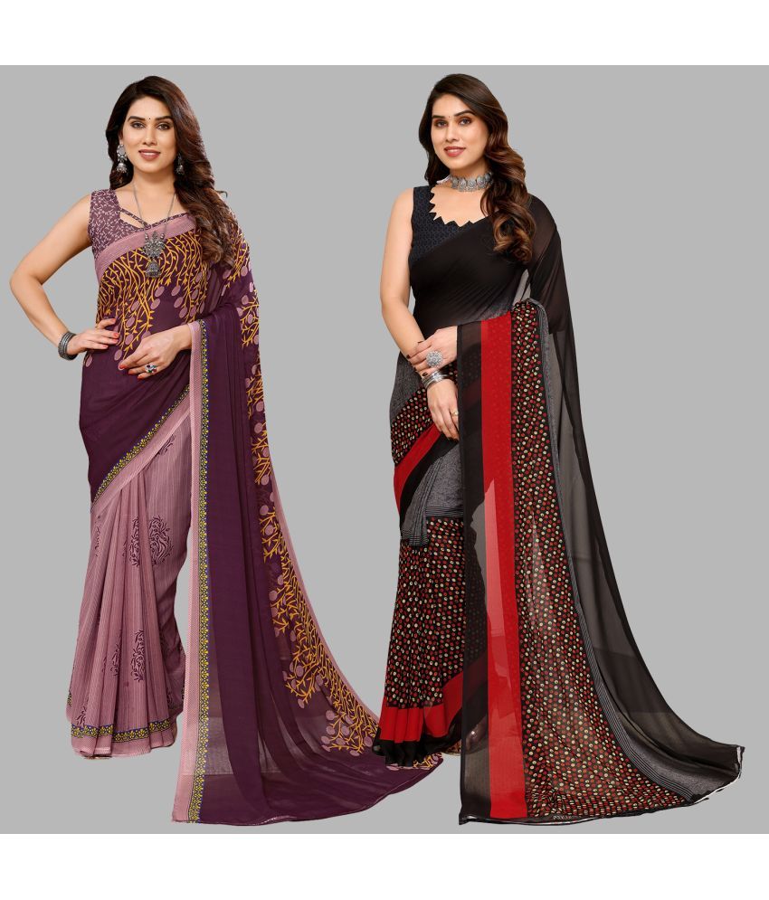     			Kashvi Sarees Georgette Printed Saree With Blouse Piece - Multicolour ( Pack of 2 )