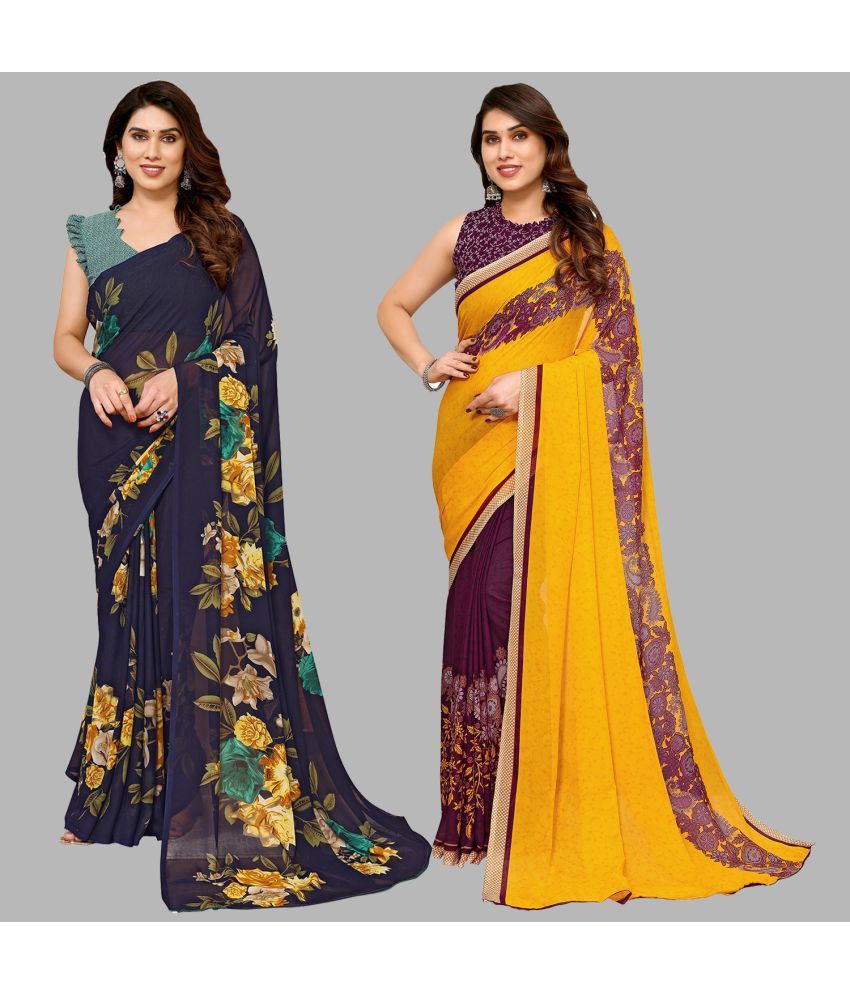     			Kashvi Sarees Georgette Printed Saree With Blouse Piece - Multicolour ( Pack of 2 )