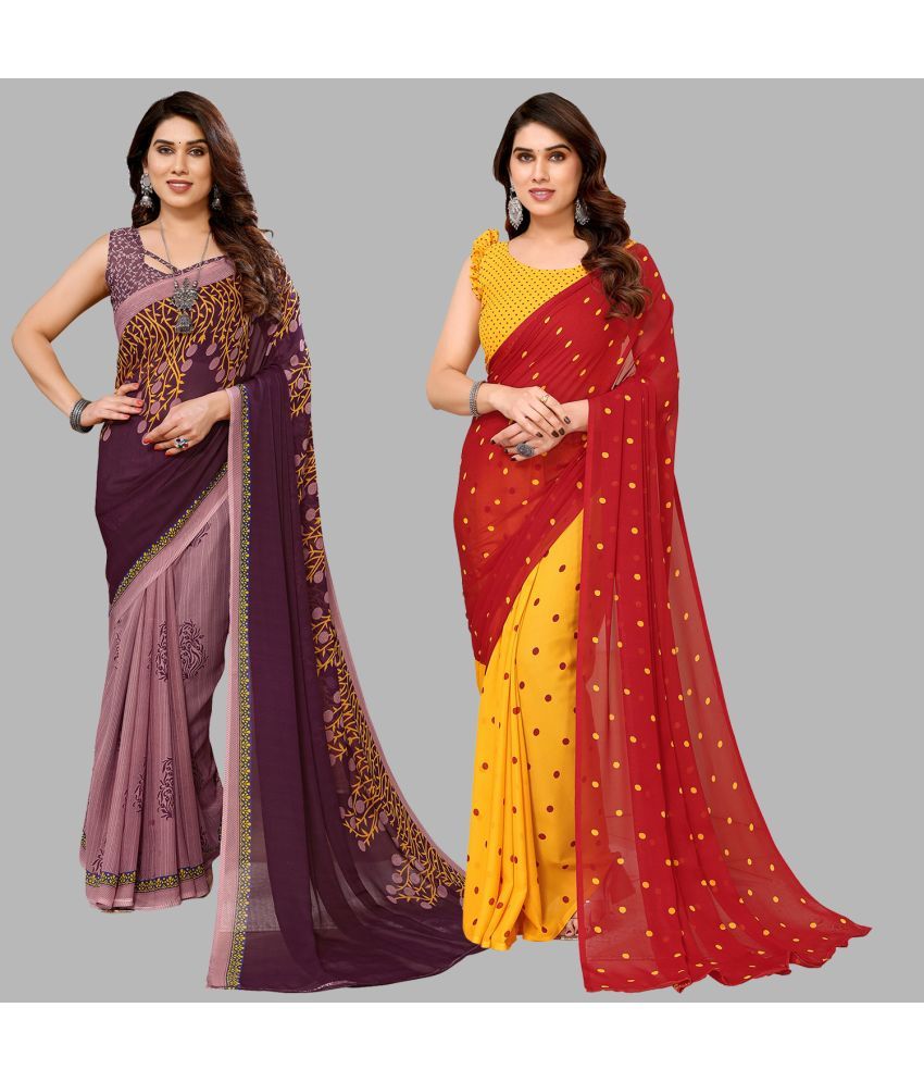     			Kashvi Sarees Georgette Printed Saree With Blouse Piece - Multicolour ( Pack of 2 )