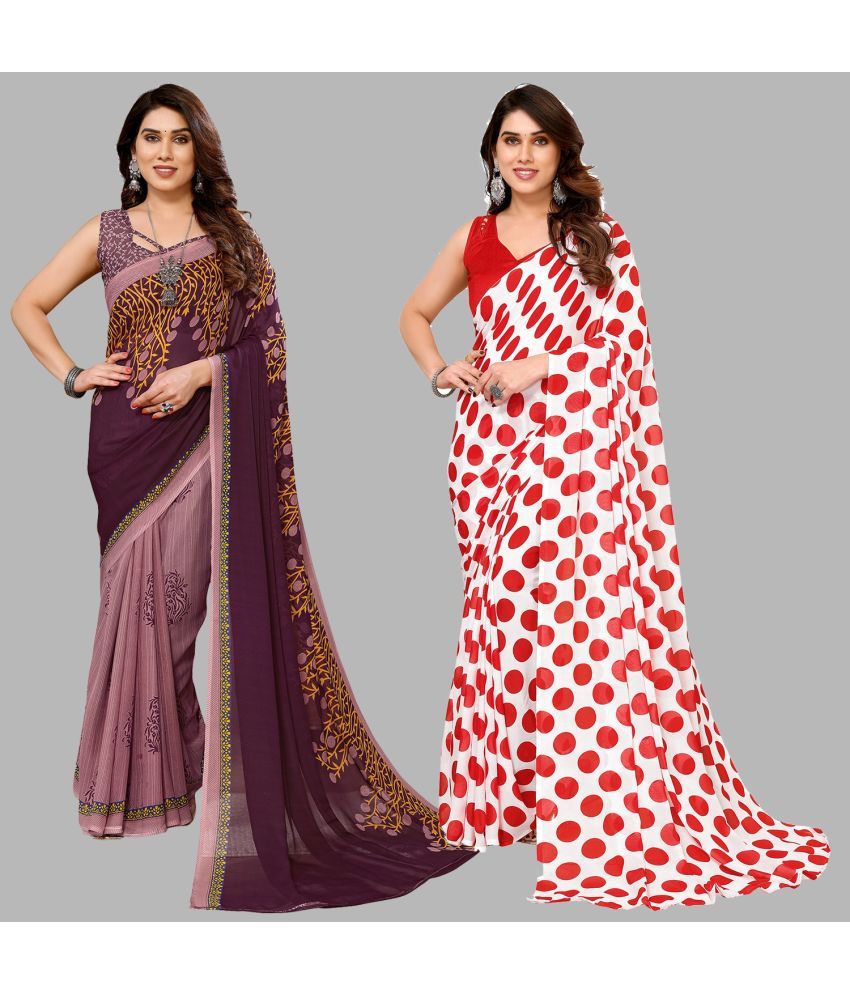     			Kashvi Sarees Georgette Printed Saree With Blouse Piece - Multicolour ( Pack of 2 )