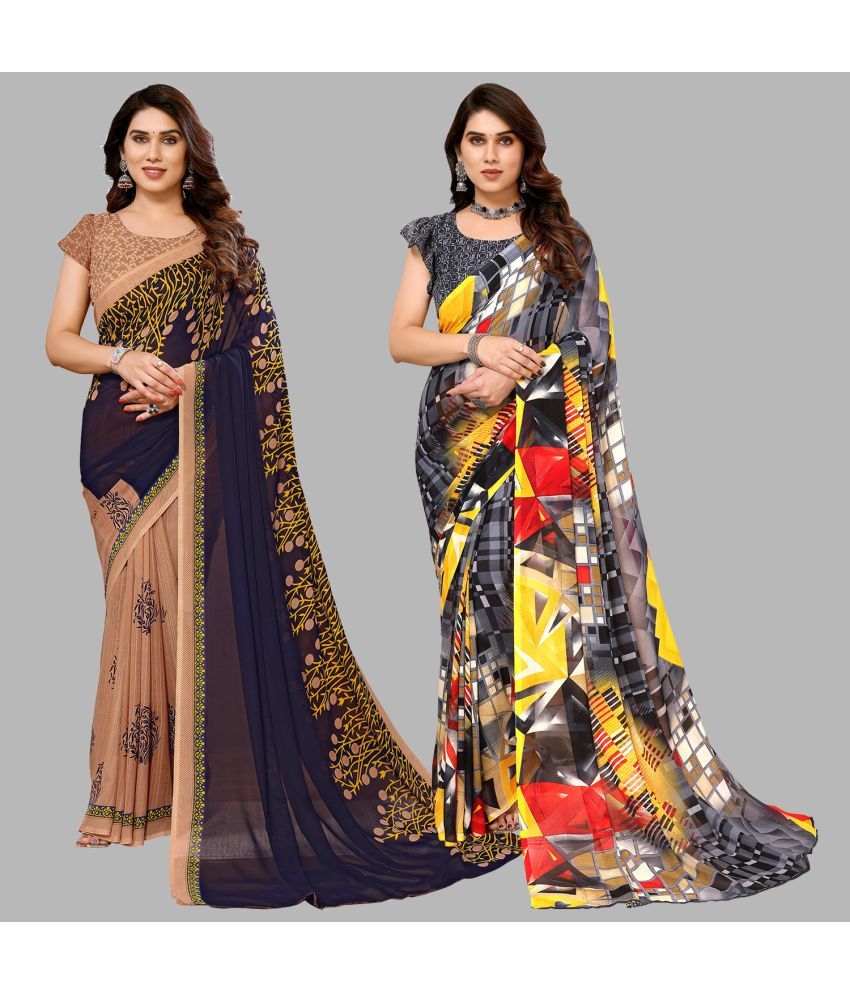     			Kashvi Sarees Georgette Printed Saree With Blouse Piece - Multicolour ( Pack of 2 )