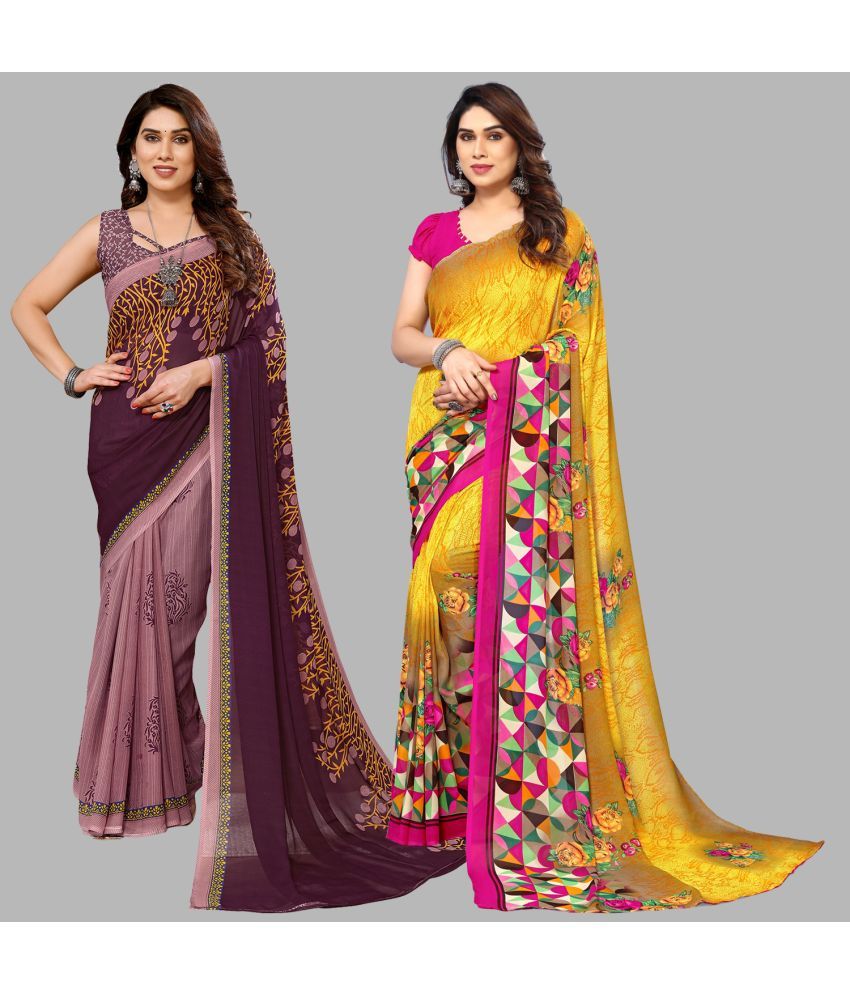     			Kashvi Sarees Georgette Printed Saree With Blouse Piece - Multicolour ( Pack of 2 )