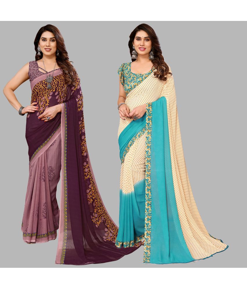     			Kashvi Sarees Georgette Printed Saree With Blouse Piece - Multicolour ( Pack of 2 )