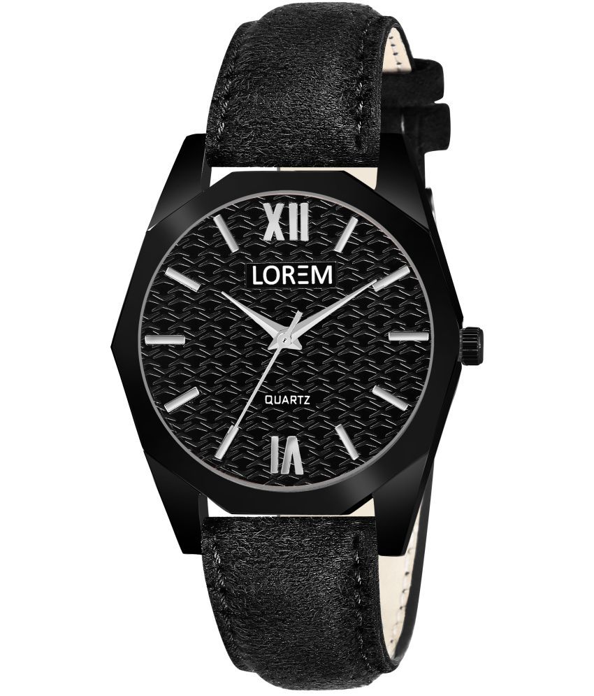     			Lorem Black Leather Analog Womens Watch