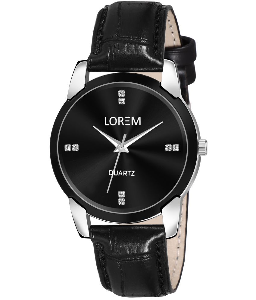     			Lorem Black Leather Analog Womens Watch