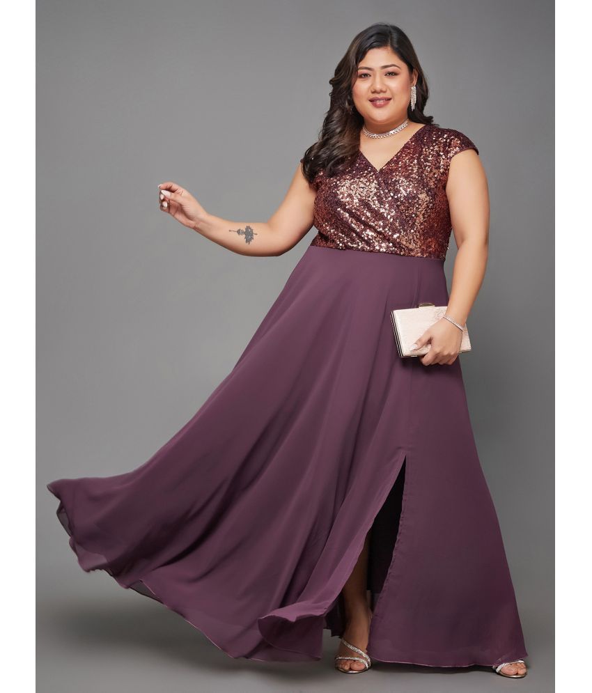     			Miss Chase A+ Georgette Embellished Full Length Women's Fit & Flare Dress - Mauve ( Pack of 1 )