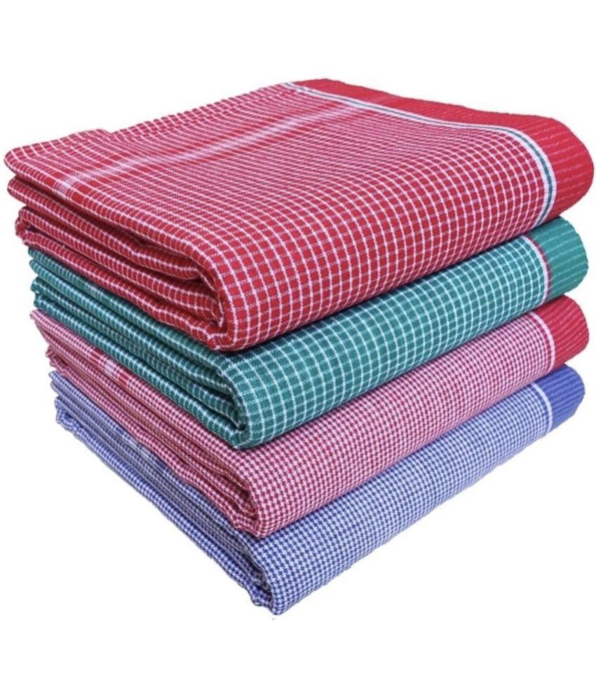     			Mk weaves Cotton Checks Below 300 -GSM Bath Towel ( Pack of 4 ) - Multicolor