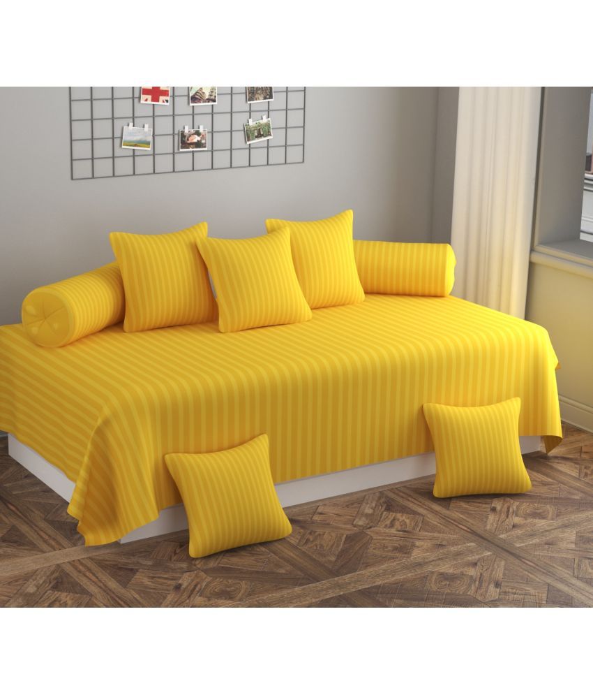     			SHOMES Cotton Vertical Striped Diwan Set 8 Pcs - Yellow