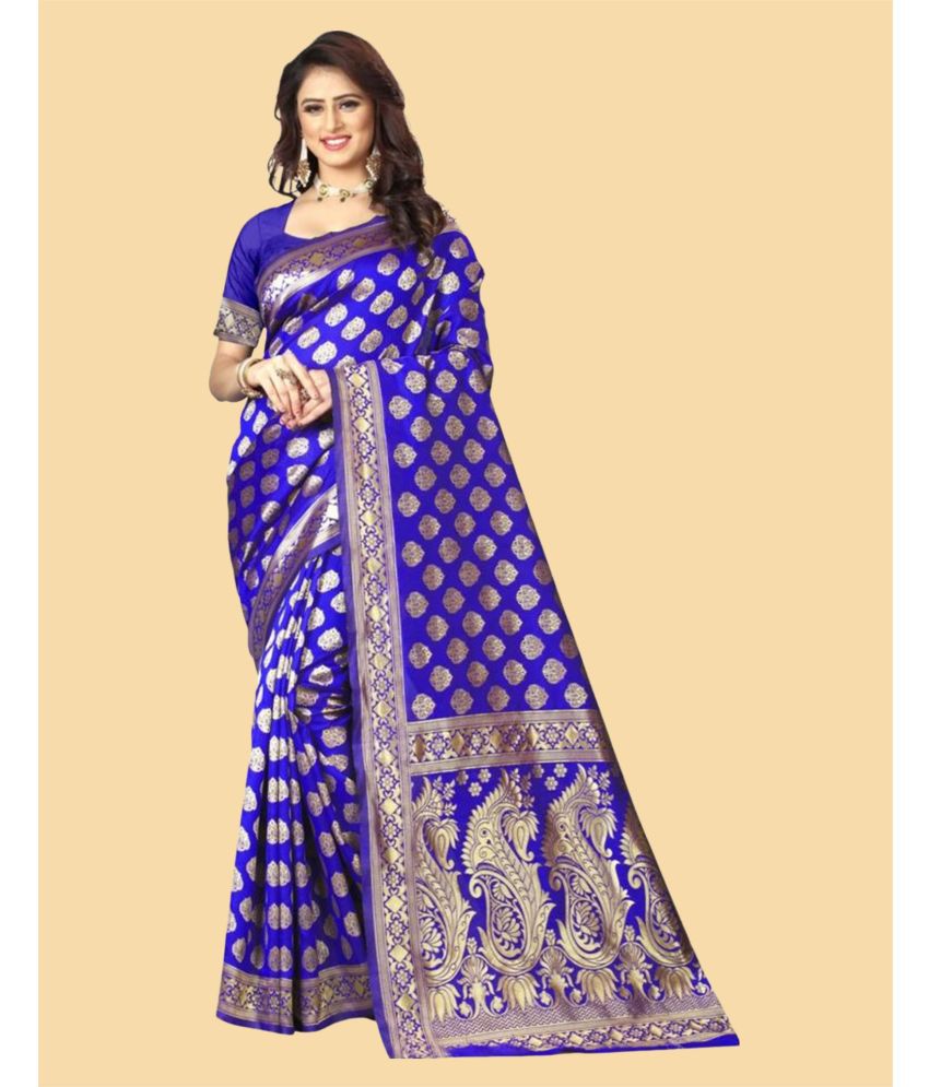     			Samah Art Silk Embellished Saree With Blouse Piece - Blue ( Pack of 1 )