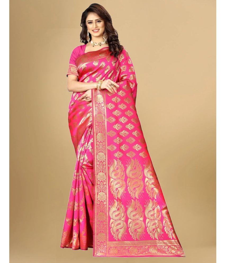     			Samah Art Silk Embellished Saree With Blouse Piece - Pink ( Pack of 1 )