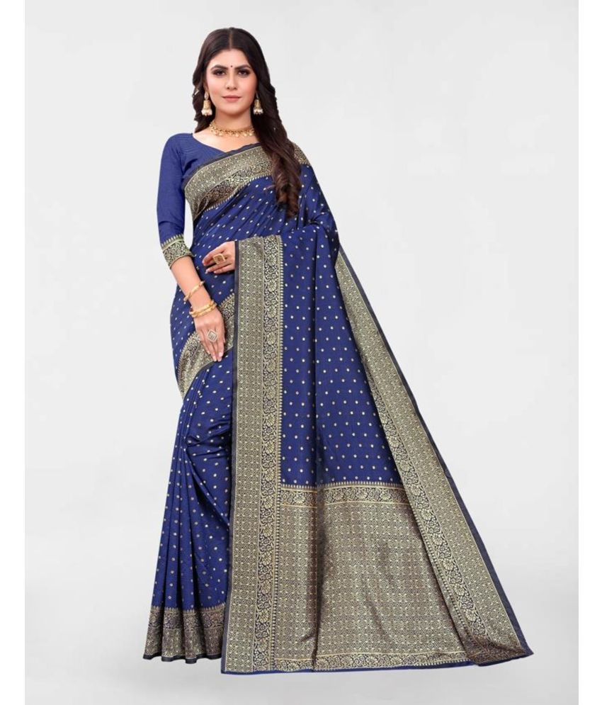     			Samah Art Silk Embellished Saree With Blouse Piece - Navy Blue ( Pack of 1 )