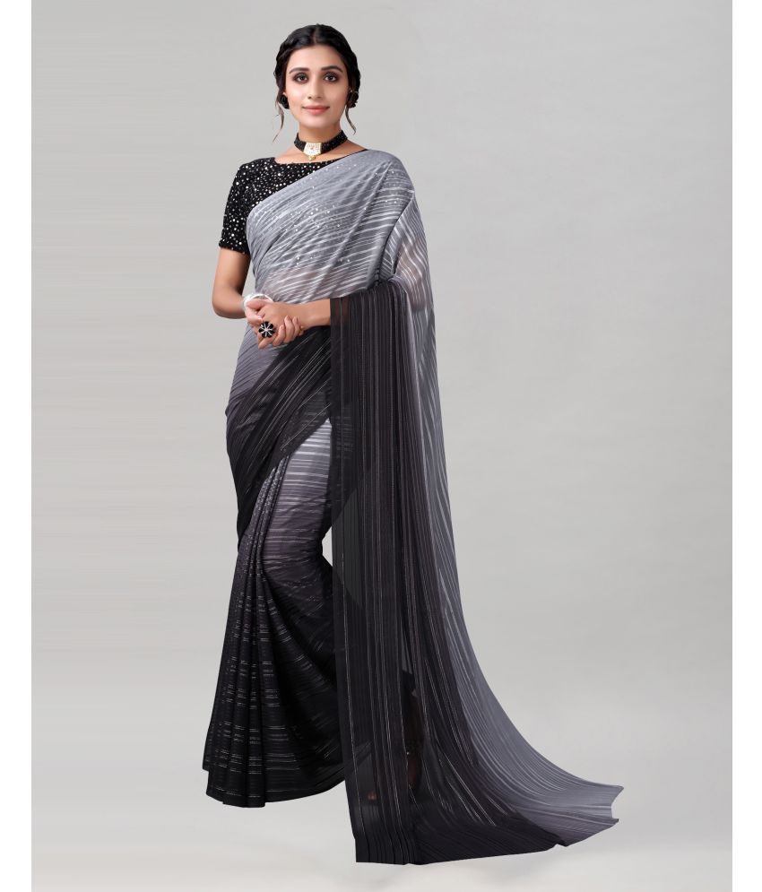     			Samah Georgette Dyed Saree With Blouse Piece - Grey ( Pack of 1 )