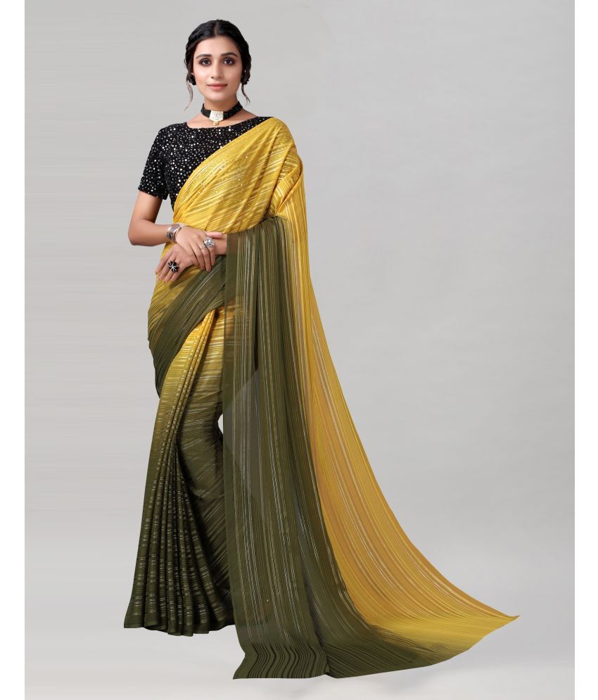     			Samah Georgette Dyed Saree With Blouse Piece - Yellow ( Pack of 1 )