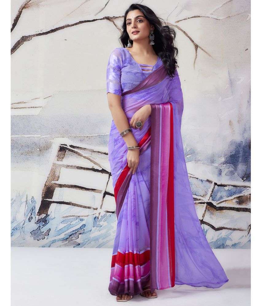     			Samah Georgette Printed Saree With Blouse Piece - Lavender ( Pack of 1 )