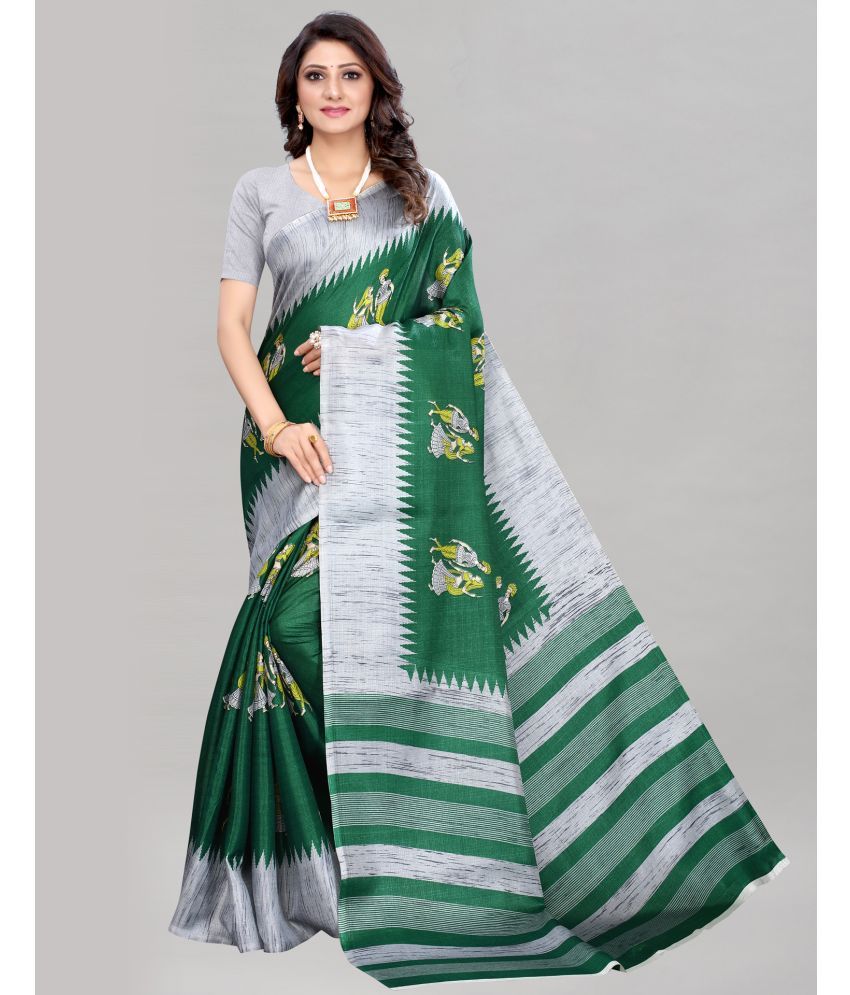     			Samah Silk Printed Saree With Blouse Piece - Green ( Pack of 1 )